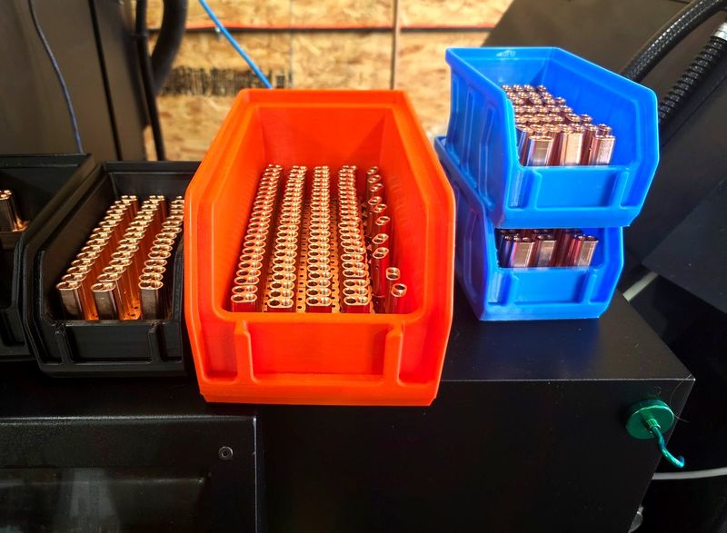Copper parts sorted into 3D-printed shop bins